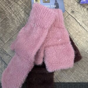 London Fog Pink and Brown Fuzzy Mittens